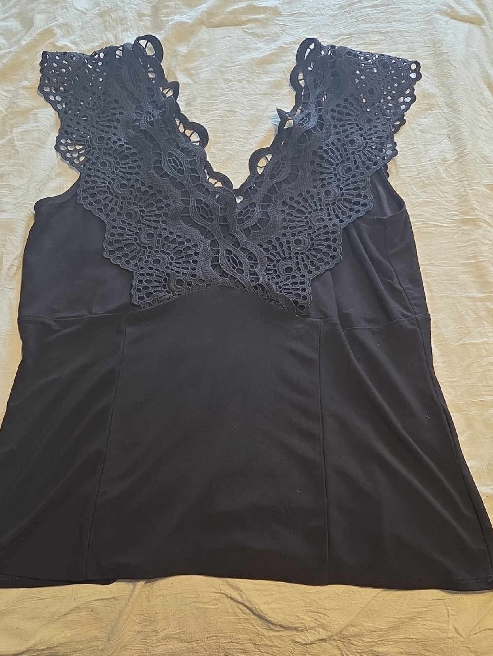 Black Crochet V-Neck Sleeveless Top